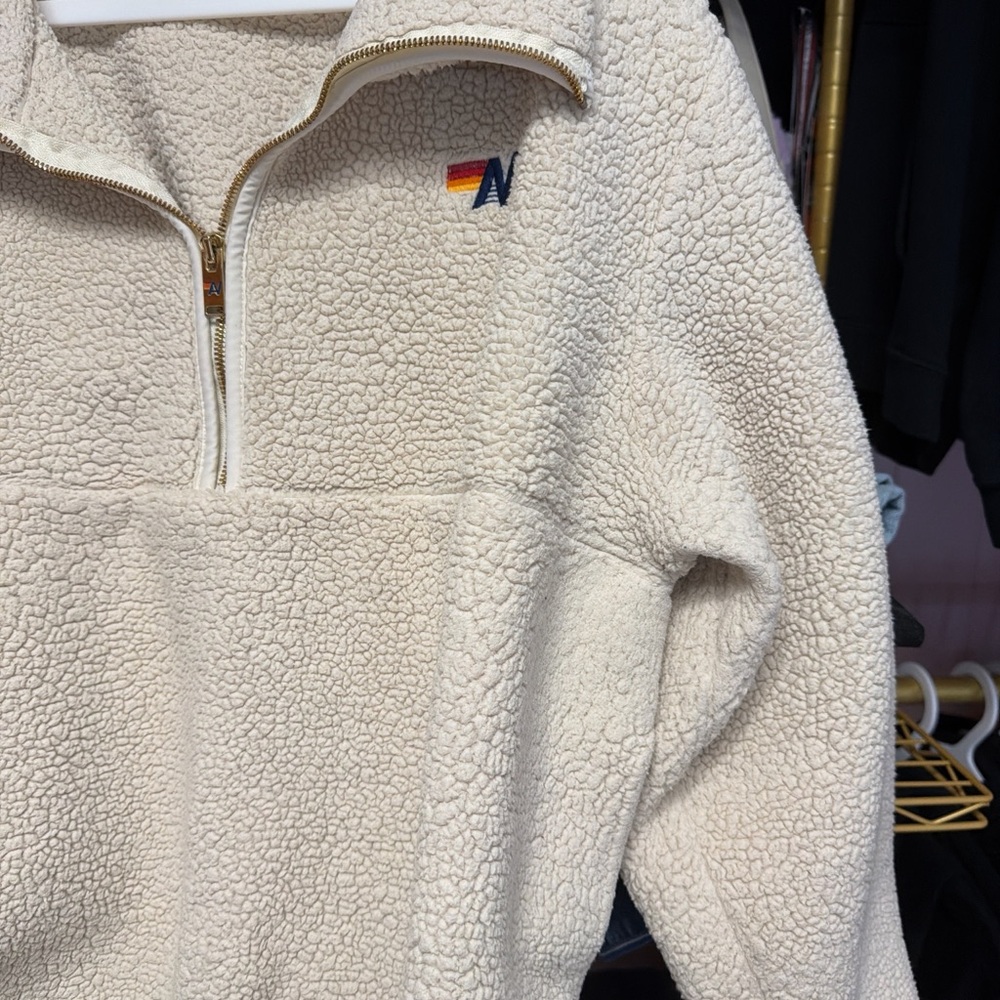 Aviator Nation Cream Zip Up Sherpa Sweater